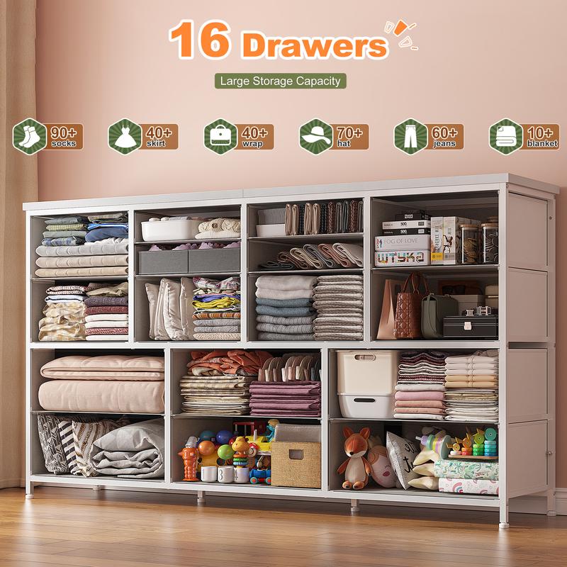 【24H-Online Help】Raybee Furniture TV Stand with 16 Storage Drawers & Power Outlet, Heavy Duty Metal Frame & Wood Top Media Console, Large Entertainment Center for Living Room, Bedroom, Closet, Modern Home Decor Storage Cabinet Organization for Small Space