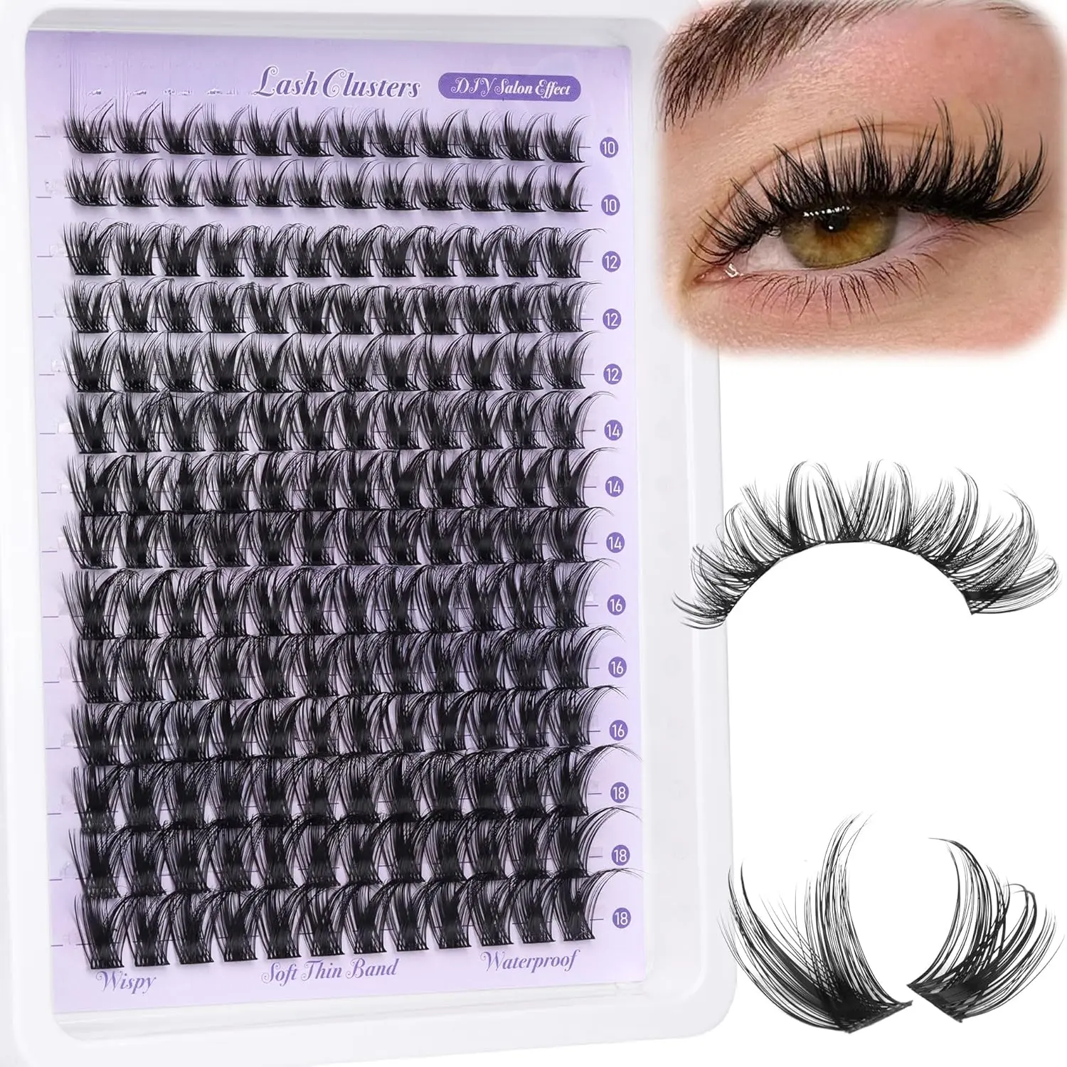 Flawless Wispy Individual Lash Clusters, 10-18mm 168pcs Waterproof Makeup Eyelash Extensions with Soft Thin Band for Daily DIY Use, Eyelashes Extensions, Patch, Youth, Alice, Daily Use, Nature, 16 – 18 Mm, 10-12Mm