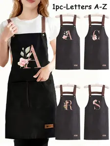 One letter A-Z printed apron, with a large pocket, waterproof, stain-resistant, and oil-proof. This is a kitchen work apron with an adjustable neck and waist, suitable for cooking and barbecuing. Kitchen Cooking Aprons