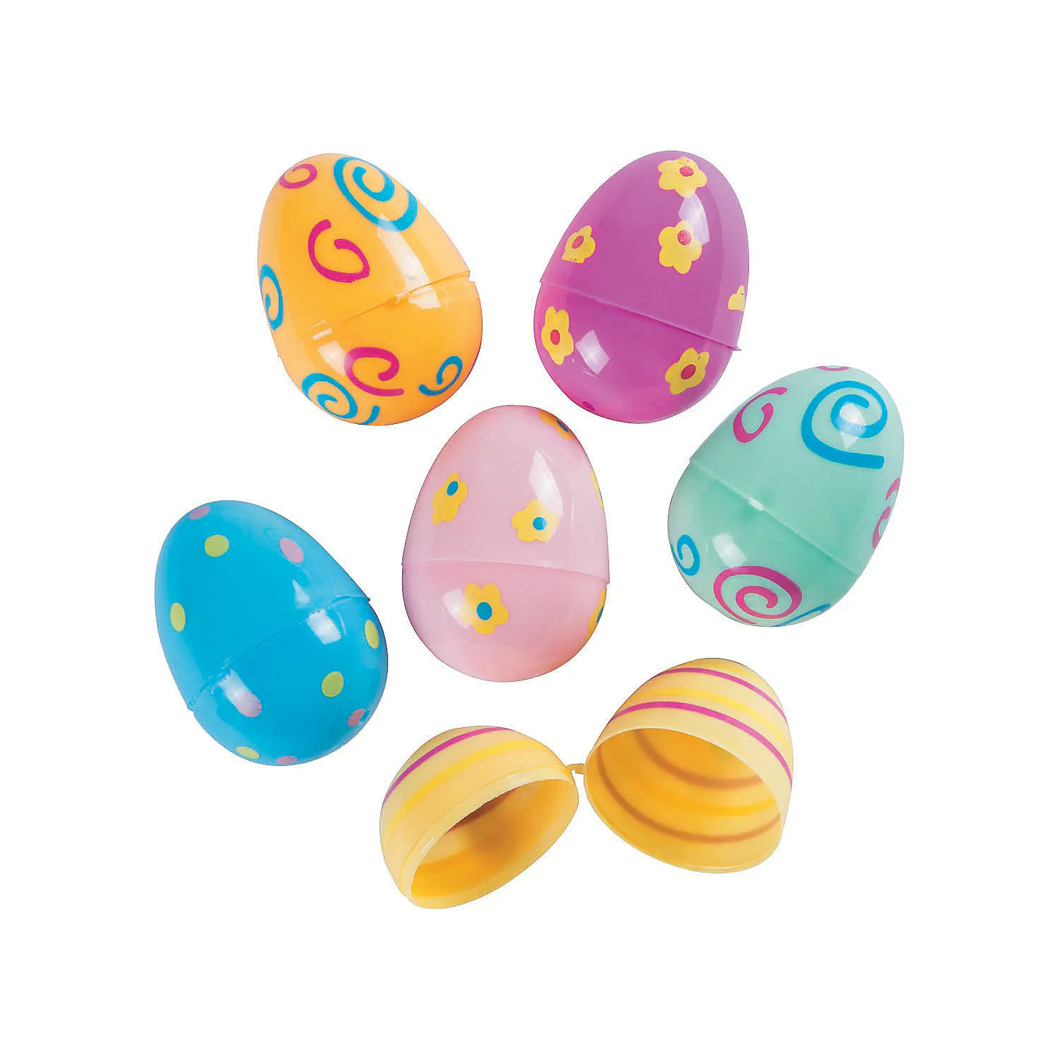 72-Piece Colorful Cheerful 2.25-In Pastel Printed Plastic Easter Eggs Bulk Set, for DIY Craft Décor, Photo Booth Props, Spring Kitchen & Drinkware Accessory Projects