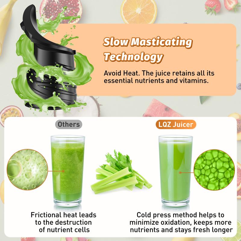 Cold Press Juicer,medium-Sized Slow Masticating Machine with 5.3" Large Bore Feed Chute for Whole Fruits&Vegetables,350W Juice Extractor,Easy to Clean #TikTokShopBlackFriday