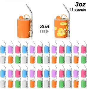 Icesip 48pcs/ctn 3oz sublimation straight shot glasses with keychains+metal straw+rubber plug, Reusable Mini Tumbler Cups for DIY Crafts Gifts
