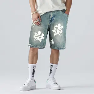 GINGTTO Men's Baggy Denim Shorts Casual Streetwear Hip Hop Loose Straight Jean Short Printing Summer Jorts for Men