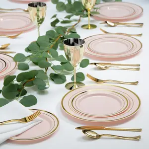 Premium Blush Dinner & Dessert Plates for 25