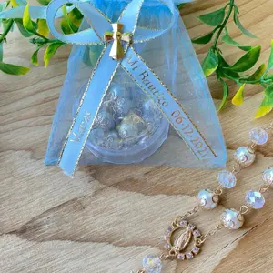 12pcs Recuerdos para Bautizo Baptism Favors Personalized Rosary Bracelet with Pink Ribbon & Custom Name Tag Mi Bautizo 87-21
