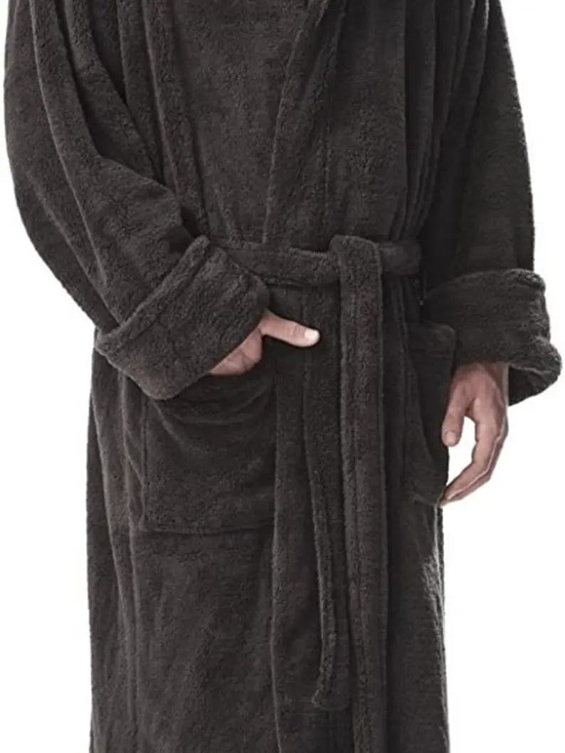 Men's Long Hooded Fleece Floor Length Full Ankle Long Turkish Bathrobe