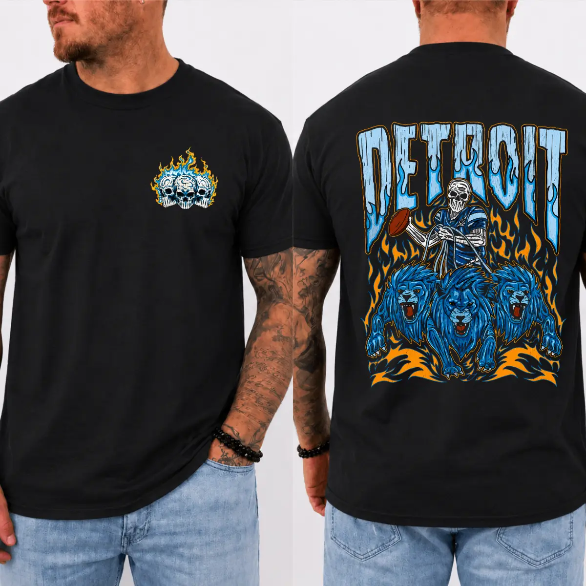 [SALE UP TO 50%] Detroit Football Skull Shirt, Vintage Lion Graphic Unisex Tee, Retro Fan Gift Unisex