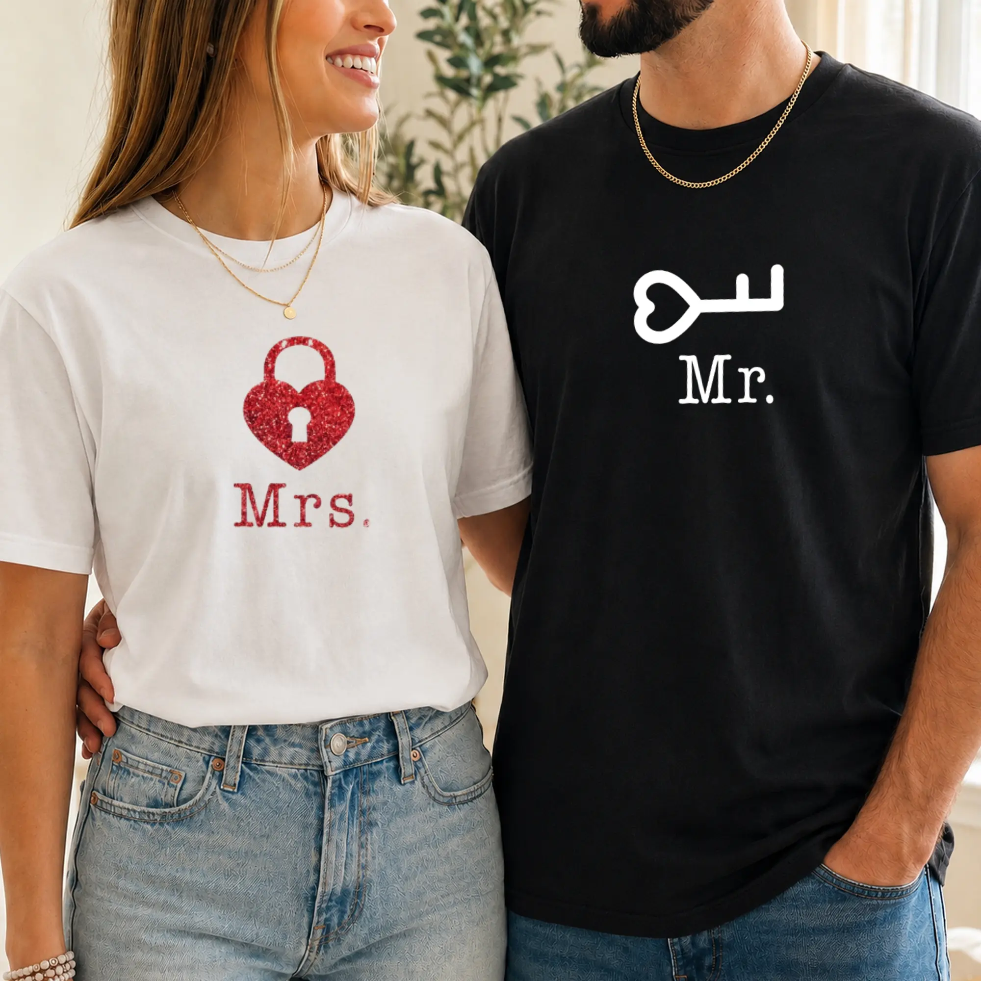 Mr and Mrs Matching Couple Shirts, Heart Lock and Key Graphic T-Shirts, Husband Wife Matching Tops, Romantic Date Night Outfit, Anniversary Couple Tees, Casual Unisex Cotton Shirts