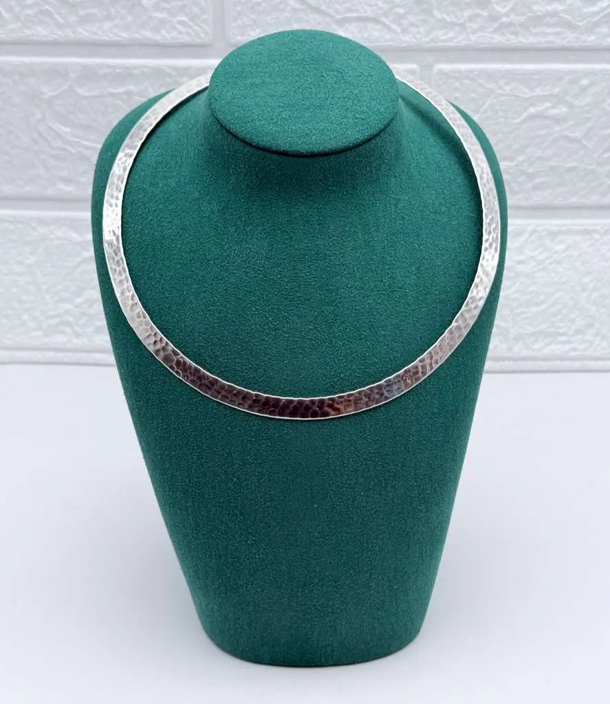 950 Silver Omega Necklace Textured 7 mm Wide 16 inch High Quality Stylish & Elegant for Versatile Outfits