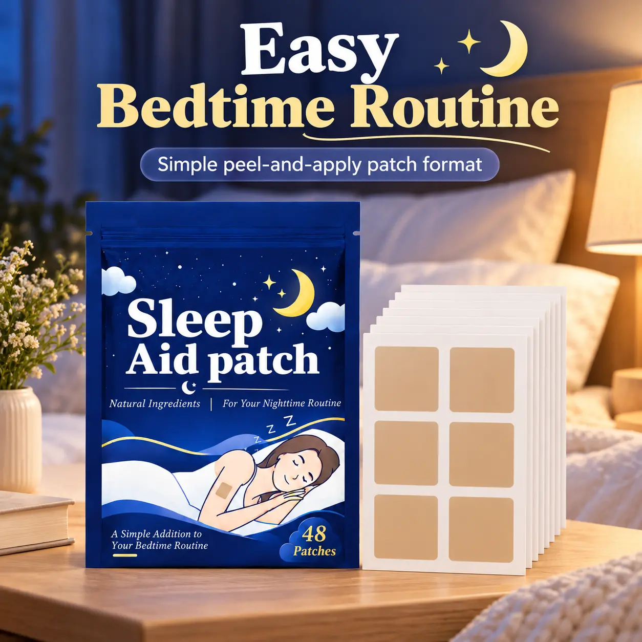 Sleep Patches for Adults, 48 Count Wearable Adhesive Patches, Easy-to-Apply Square Design for Upper Arm, Convenient Bedtime Routine Essentials for Nighttime Use