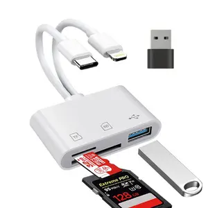 6-in-1 Card Reader, Lightning & USB-C SD/TF Card Adapter, Dual Slot Multi-Card Reader, Plug & Play for iPhone Samsung Xiaomi
