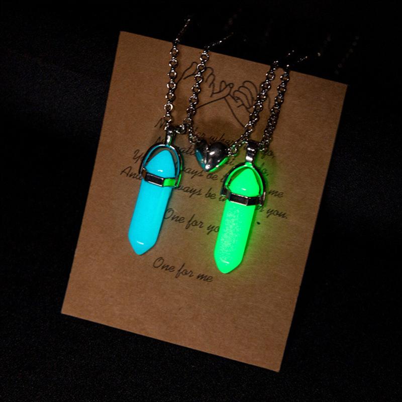 2Pcs/set Luminous Bullet Shape Necklace Hexagonal Pendant Magnet Necklace