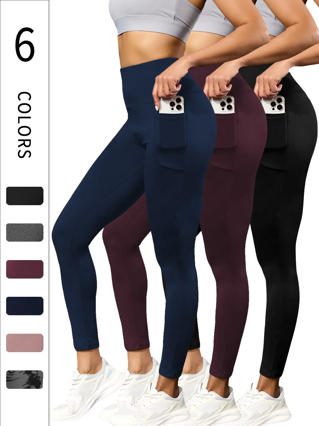 3 Pack Super Soft Fitness Athletic Gymwear Activewear Leggings with Pockets for Women, High Waisted Tummy Control, Workout Yoga Running Pants, Womens Clothing