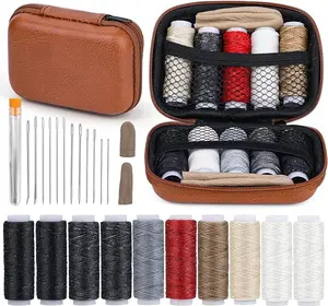 Leather Sewing Kit, Leather Repair Sewing Kit with 10 Colors Pro Waxed Thread, Large Eye Sewing Needles, Starter Leather Working Tools with Storage Bag for DIY Leather Craft