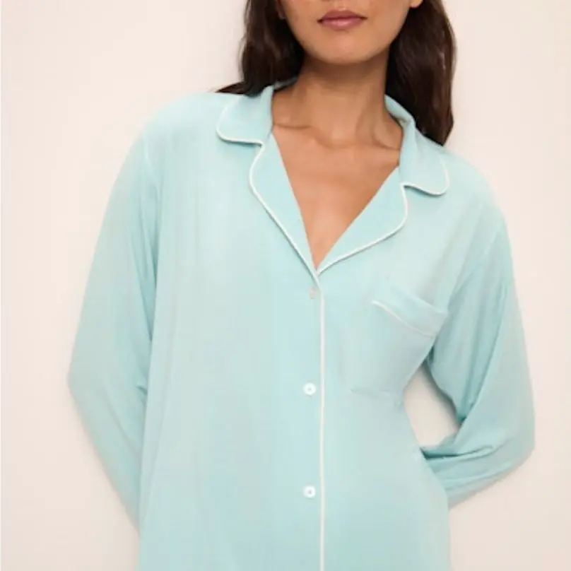 Eberjey Gisele Long PJ Set PJ018 in Canal Blue/Ivory