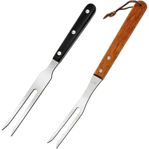 2Pcs Meat Forks Stainless Steel Carving Fork with Wooden Handle Barbecue Fork for Cooking Kitchen
