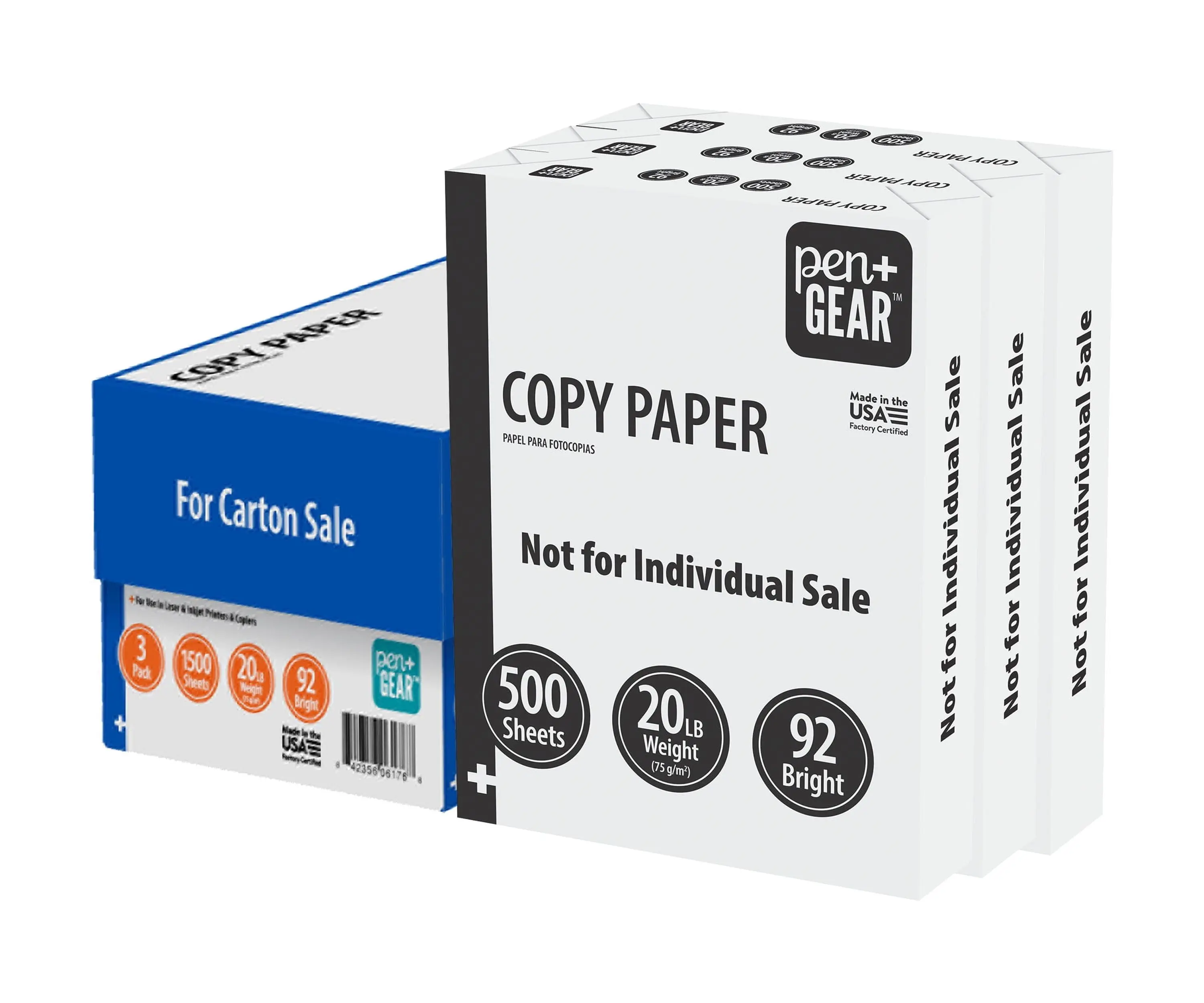 Pen+Gear Copy Paper, 8.5" x 11", 92 Bright, White, 20 lb., 3 Ream Case (1,500 Sheets)