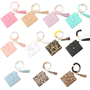 Wristlet Wallet Bracelet Keychain, Card Holder Purse Tassel Keychain Bangle Key Ring for Women