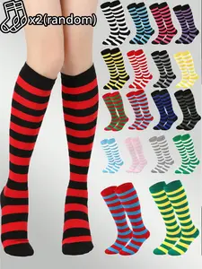 Women's Striped Knee High Socks, Thigh High Socks, Random Colors, Role Play Suitable, Sports Casual Cute Style, All Seasons Fitted Design, Casual Daily Socks