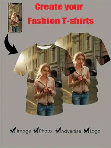 Custom 3D Full-Body Photo T-Shirt, Personalized Photo Upload, Opaque Crew Neck Casual Summer Tee with Your Own Picture Printing, Suitable for Girlfriend Boyfriend Couples & Family, Machine Washable Gift Apparel