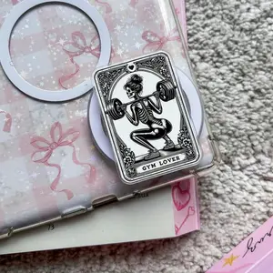 Funny Skeleton Gym Phone Grip | Tarot Card Style Fitness Phone Stand | Dark Academia Gothic Cell Phone Holder | Workout Motivation Tech Accessory | Edgy Gift for Gym Rat