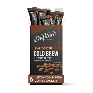 DaVinci Gourmet Slightly Sweet Cold Brew Coffee Stick Packs – Instant Cold Brew Coffee Powder, Smooth Ready-to-Mix Drink, 6 Single Serve Sticks (Pack of 1)