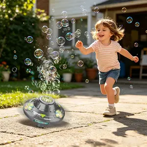 Flying Saucer Bubble Remote Control Car, Smart Obstacle Avoidance, Sound Light Music, Outdoor Fun, Birthday Gift, Includes 2 Bottles of Bubble Solution