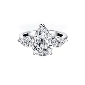 925 Sterling Silver Teardrop Zircon Ning, Classic Three-Stone Design—Ideal for Proposals, Engagements, Anniversaries & Birthdays; A Light Luxury Women’s Ring for Gifting