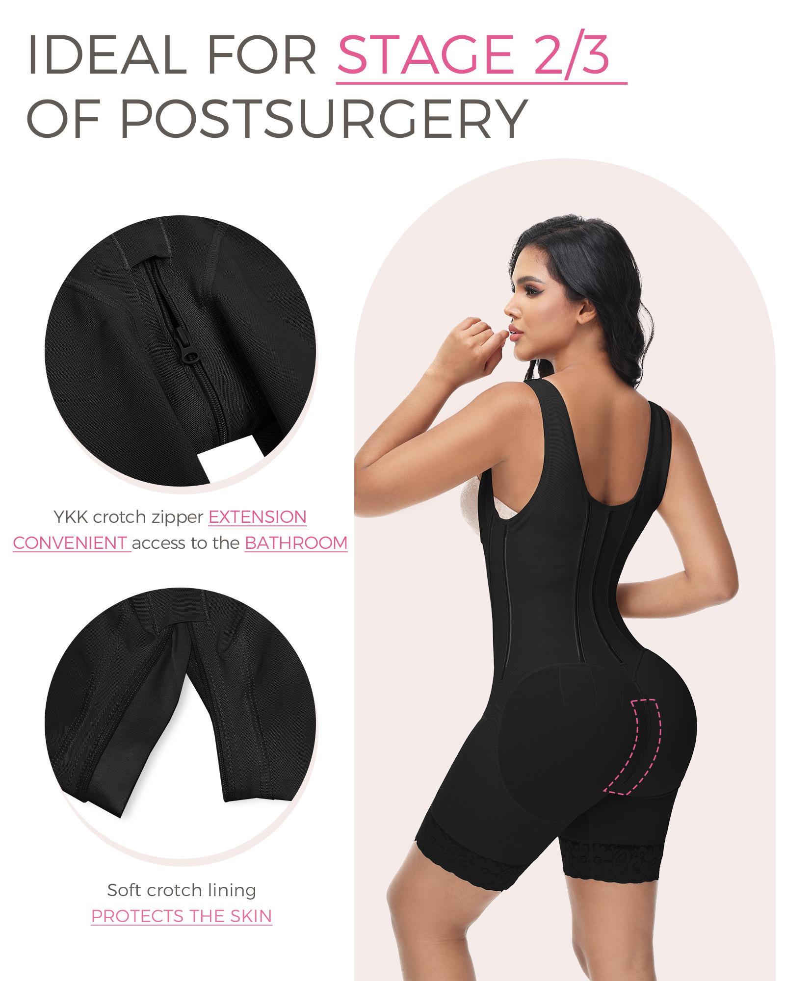 M MYODRESS Womenshapwear 4 rows of button-up Fajas  tight-fitting jumpsuit Colombianas Moldeadoras Body Shaper Post Surgery Stage 2 BBL Bodysuit Compression Garment with Zipper Crotch