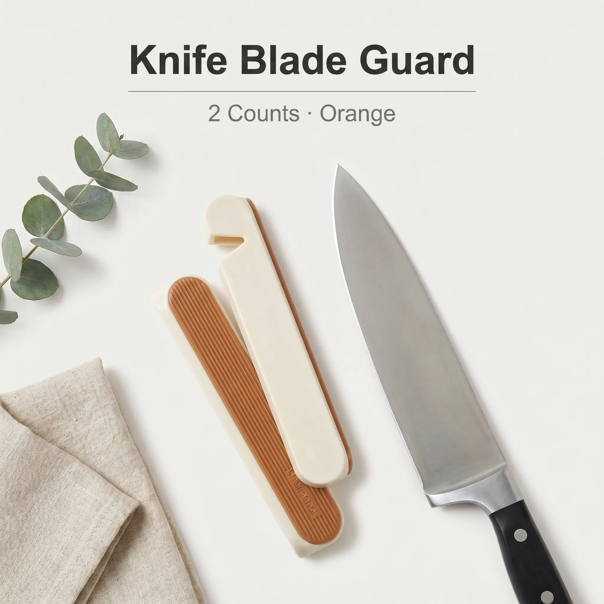 2 Counts Knife Chopping Assist Pad, Silicone Knife Spine Guard for Chopping Bones Frozen Meat Corn, Effortless Cutting, 2-in-1 with Knife Sharpening Slot, Orange
