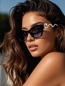 Trendy Cat Eye Women's Sunglasses with Snake-Shaped Metal Temples, UV Protection Eyewear for Shopping Beach Outdoor Activities