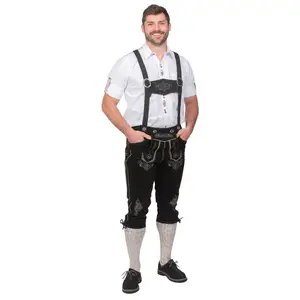 Dirndl Trachten Haus Black Leather Lederhosen Pants -Bundhosen for Men