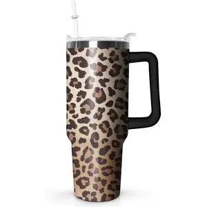 40oz Trendy Leopard & Cheetah Print Tumbler with Handle - Insulated Stainless Steel Travel Mug | Decor & Gift for Women