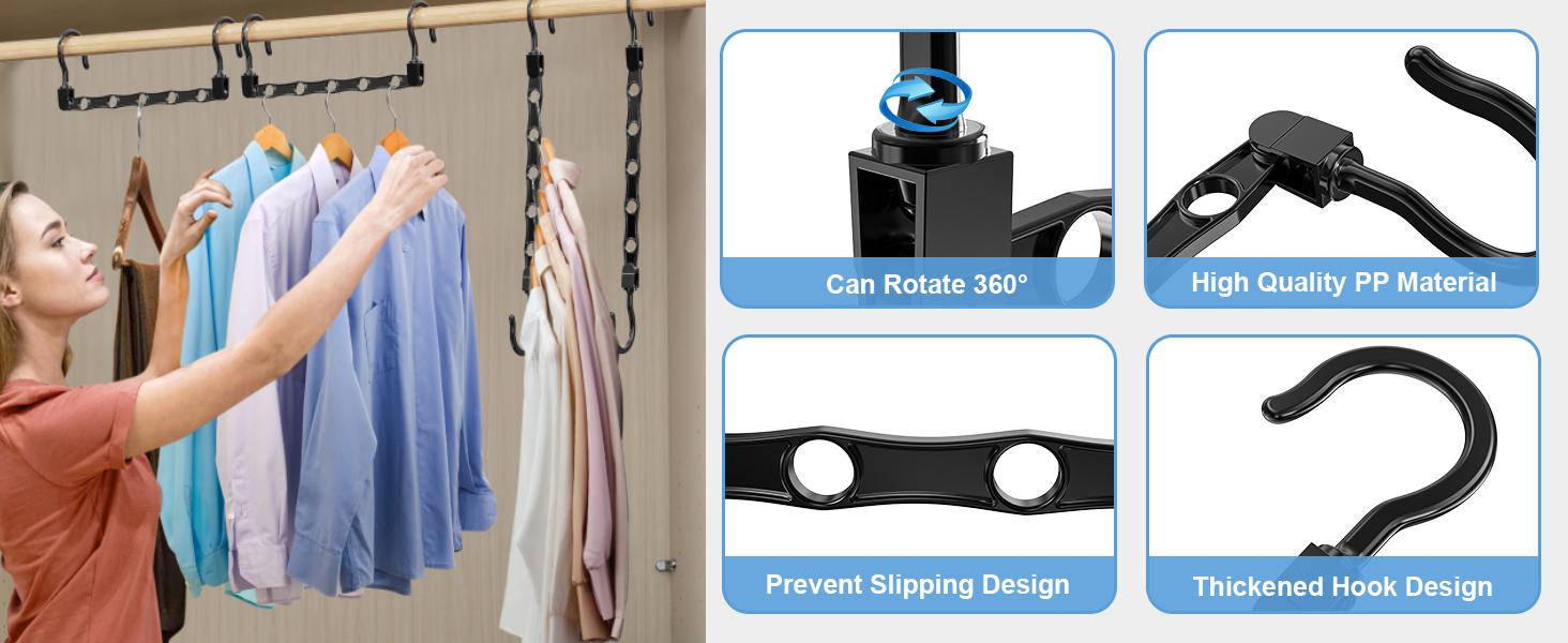24 Pack Hangers Space Saving Magic Space Saver Hangers Black White Grey | Smart Clothes Hanger Organizer Closet Organizers and Storage for Closet Wardrobe Apartment College Dorm Room Essentials