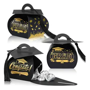 30PCS Graduation Cap Gift Boxes – Class of 2026 Candy Favor Boxes with Tassel (Black & Gold)