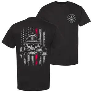 Firefighter T-Shirt 2 Sided, Thin Red Line American Flag Graphic Tee, Soft Cotton Blend TShirt, Fire Dept Hero Apparel for Men & Women, Gift for First Responders