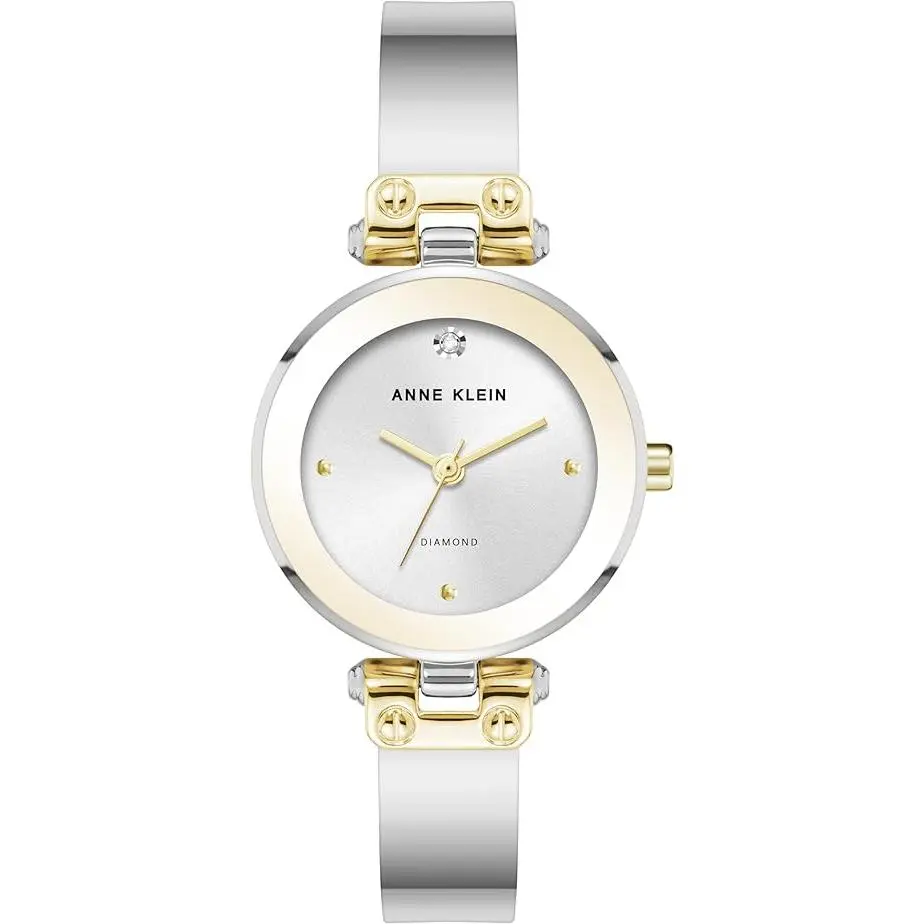 Anne Klein Silver-Tone Sunray Dial Bangle Diamond Accent Ladies Watch AK/5141SVTT