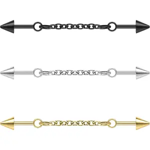 1 Pair Chain Piercing , 16G Surgical Steel Industrial Stud Earring, Dangle Chain Bar Cartilage Helix Piercing for Women Men