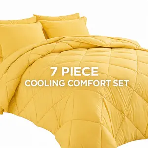 Cosybay Queen Comforter Set Yellow Color -Vibrant Kids Bedroom Ideas - Lightweight Bed in a Bag Full Queen King size include 1 Flat sheet,1 Fitted sheet, 2 pillowcases, 2 Pillow shams.  Luxury Hotel Soft Bed Set for All Seasons, Colorful Dorm Refresh​