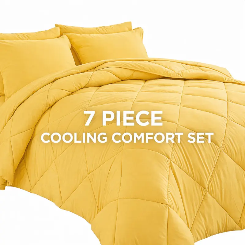 Cosybay Queen Comforter Set Yellow Color -Vibrant Kids Bedroom Ideas - Lightweight Bed in a Bag Full Queen King size include 1 Flat sheet,1 Fitted sheet, 2 pillowcases, 2 Pillow shams.  Luxury Hotel Soft Bed Set for All Seasons, Colorful Dorm Refresh​
