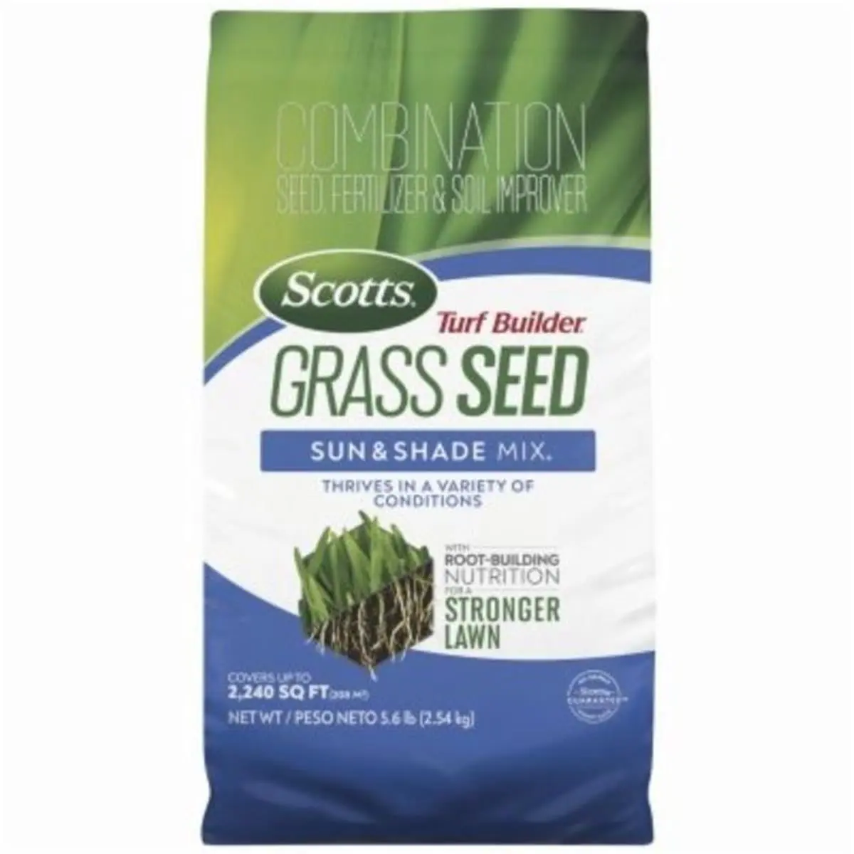 Scotts Turf Builder Sun & Shade Grass Seed Mix, 5.6 lbs Packet with Root-Building Nutrition for Stronger Lawn, Covers Up to 2240 Sq Ft, Ideal for Overseeding Existing Lawns (105588)
