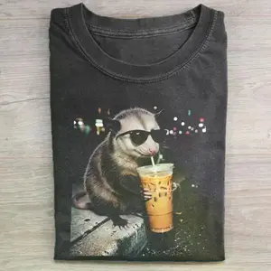 Comfort Colors Funny Opossum Drinking Iced Coffee T-shirt, Vintage 90s Edgy Opossum Meme Tee, Unisex Fit Design, Casual Streetwear, Gift for Opossum Lovers