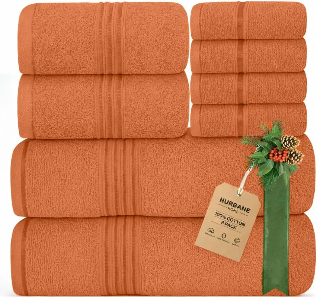 Hurbane Home 8-Piece Absorbent Set 100% Premium Cotton - 2 Bath, 2 Hand, 4 Washcloths - Ultra Soft for Bathroom Home Use, Absorbent Towel Sets, Cotton Towels, Water Absorbent Towel