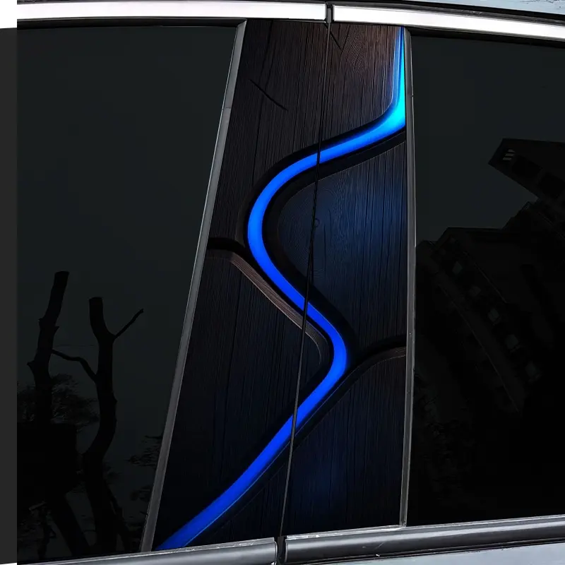 2-Pack Blue Flame Curved Edge - Car B-Pillar Sticker - Lacquer - Theme - Personality - Car Decals - Vehicle Exterior Decoration