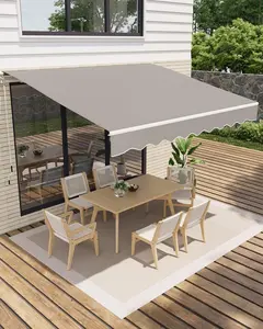 12'x10' Retractable Awning, Waterproof Patio Awning, Sun Shade Awning with Manual Crank Handle, Aluminum Frame, 280 g/㎡ Polyester Fabric, for Deck, Porch, Balcony, Grey