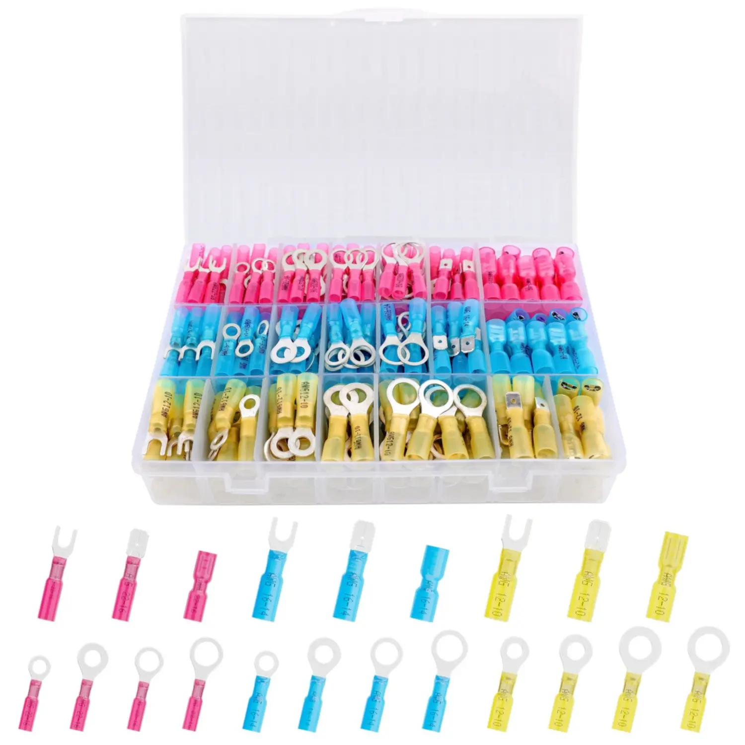 280 Pieces Heat Shrink Wire Connectors, Marine Crimp Ring Terminal Kit, Waterproof Seal, Corrosion Resistant Thick Tinned Copper, 3:1 Heat Shrink, Color-Coded Identification, Auto & Marine Use