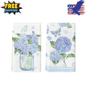 Hydrangea Vase Butterfly Spring Kitchen Towels Dish Towels, 18x26 Inch