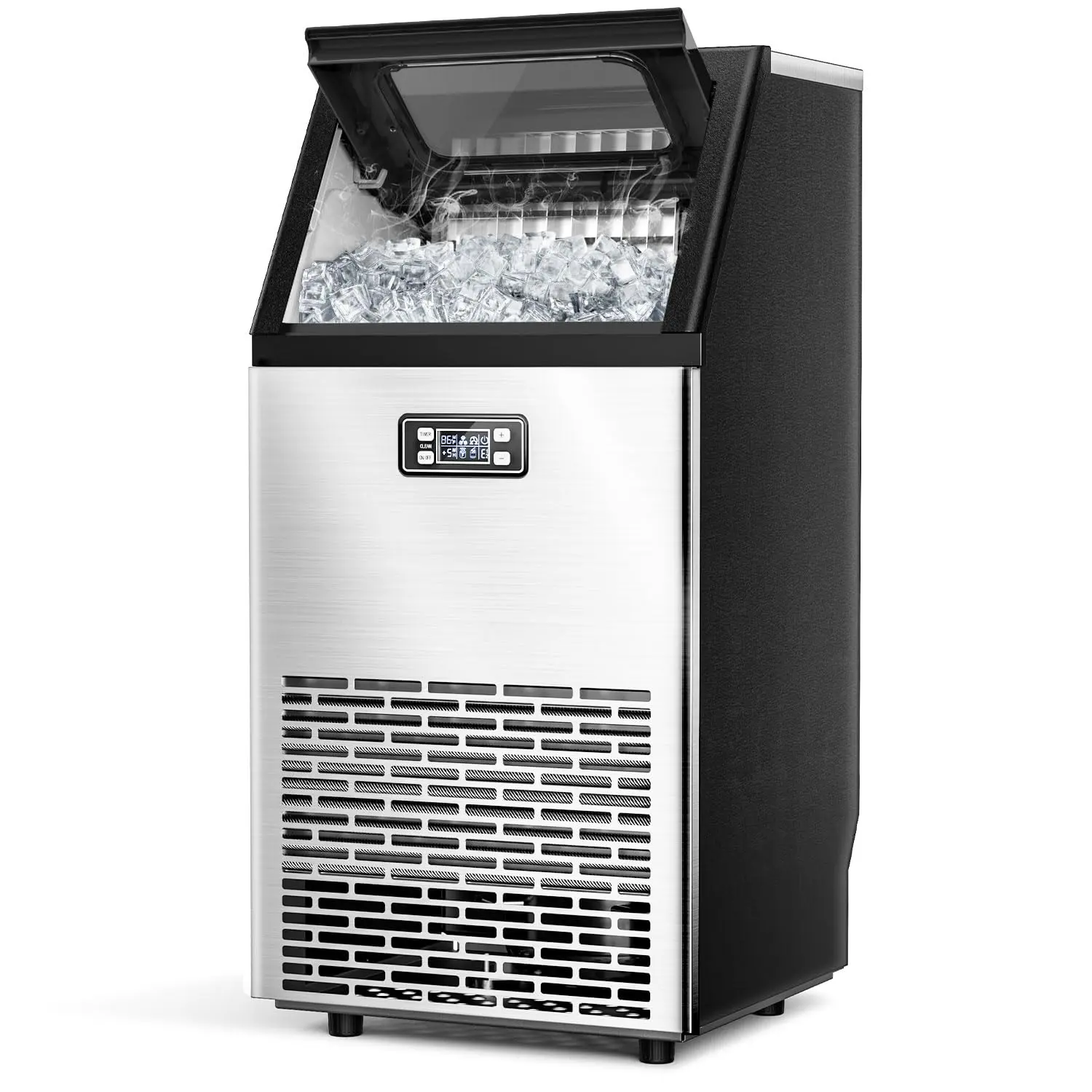 COWSAR V2.0 Commercial Freestanding Ice Machine, Stainless Steel Model with 100lb Daily Capacity, 2-Way Water Input Ease, Self-Cleaning, 24-Hour Timer, 33lb Basket, Ice Scoop (Supports 66 lbs/80 lbs Storage Variants) for Home, Bar