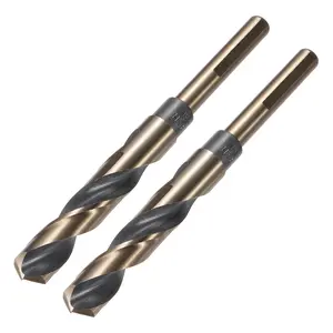 2 count Reduced Shank Twist Drill Bits 15mm Black Nitride &  Titanium Coated High Speed Steel 4341 with 10mm Shank for Stainless Steel Alloy Metal Plastic
