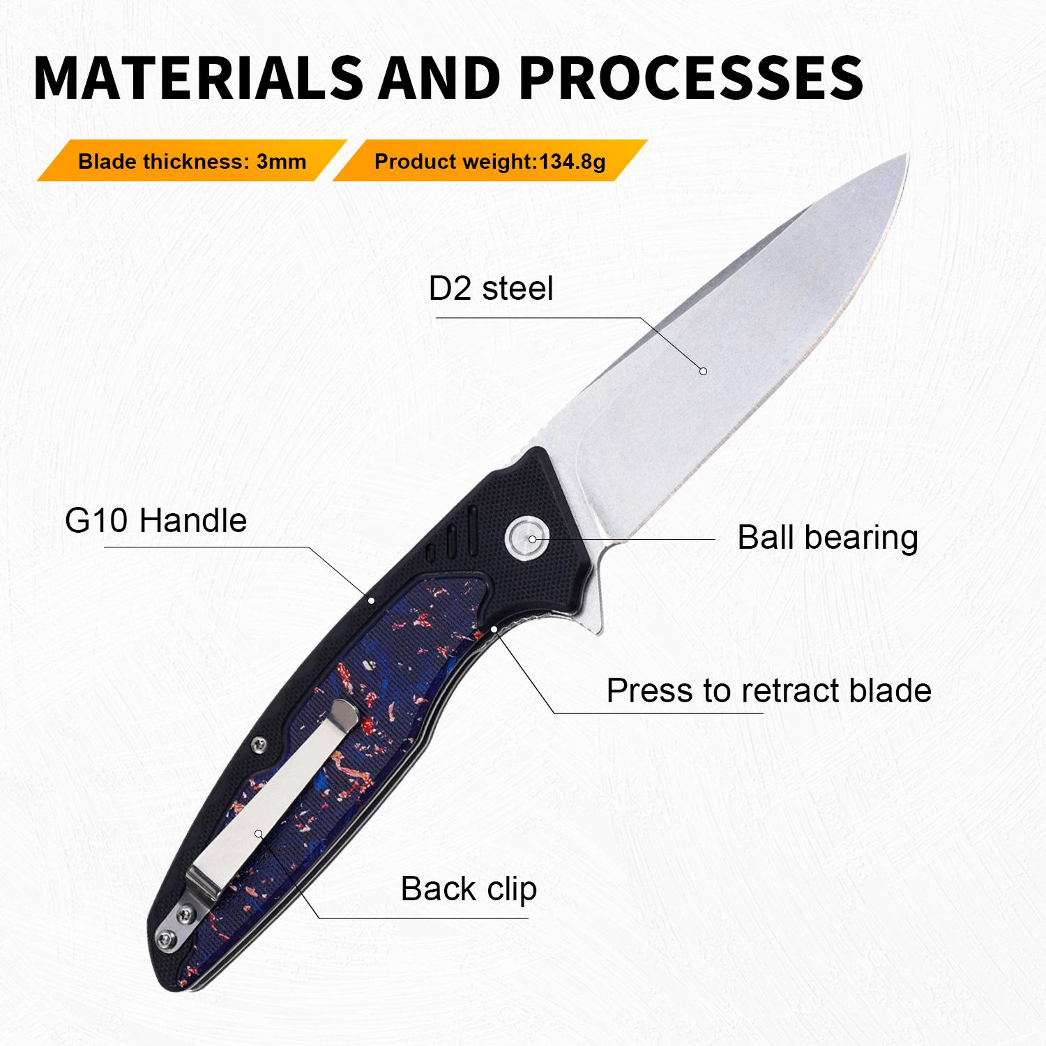 EDC multifunctional starry sky tactical outdoor folding knife with a G10 ergonomic handle; convenient pocket/belt clip for easy carry; outdoor cutting tool designed specifically for climbing and fishing; an essential item for camping and hiking.